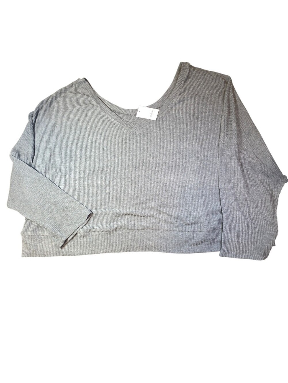 NWT Auden Grey Ribbed Knit V-Neck Lounge Pullover Top Plus Size 4X